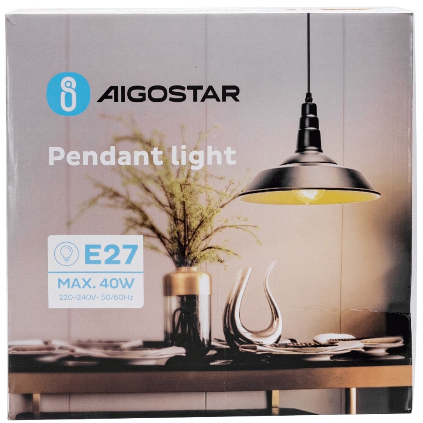 Aigostar - Candeeiro suspenso 1xE27/60W/230V preto