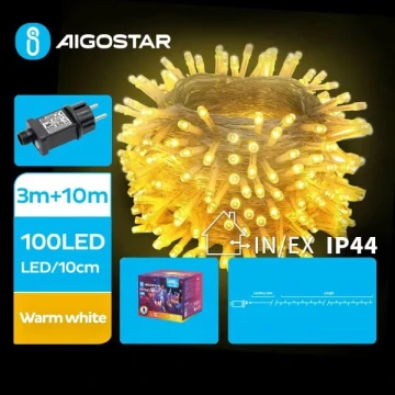 Aigostar - Corrente exterior de Natal LED 100xLED/8 funções 13m IP44 branco quente