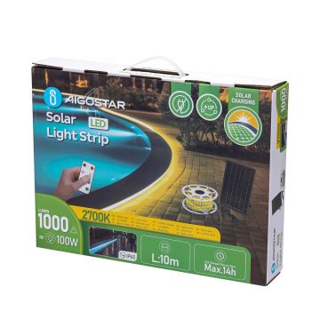 Aigostar - Fita solar LED regulável LED/10W/3,2V 10 m 2700K IP65 + comando