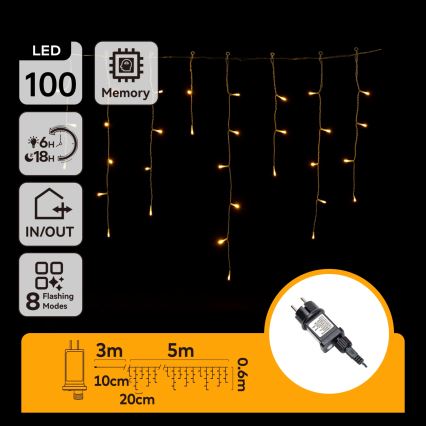 Aigostar - Guirlanda de Natal LED para exterior 100 LEDs / 8 funções 8x0,6m IP44 branco quente