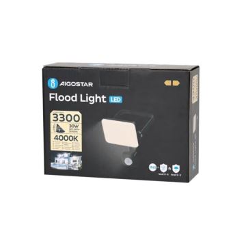 Aigostar - Holofote LED com sensor LED/30W/230V 4000K IP65 preto