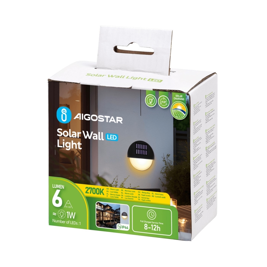 Aigostar - Iluminação de parede solar LED LED/1W/1,2V preto 2700K IP44