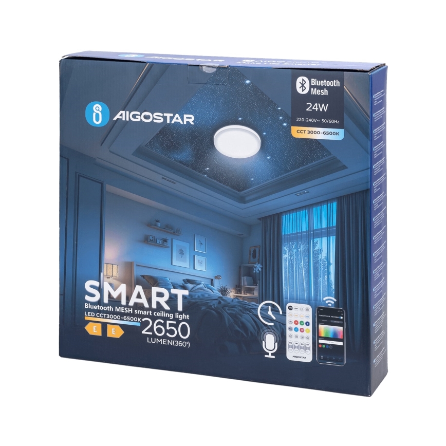 Aigostar - Iluminação de teto LED para casa de banho LED/24W/230V 3000-6500K IP44 + comando