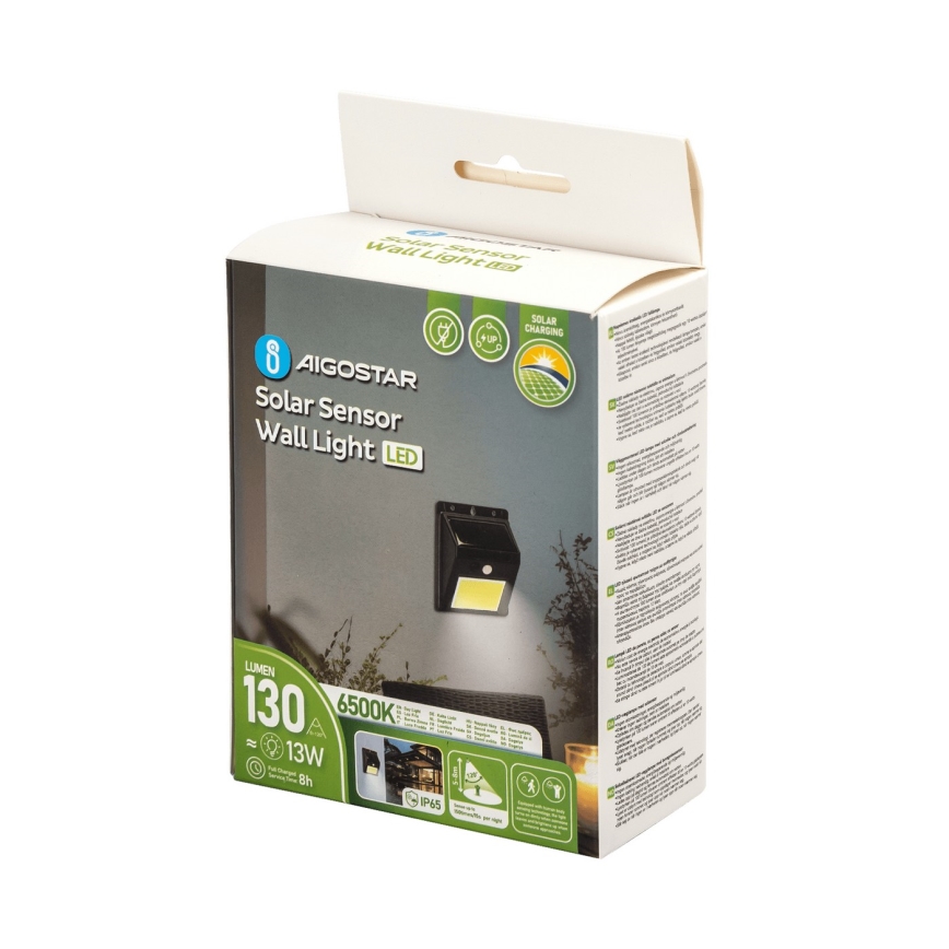 Aigostar - Iluminação solar de parede LED com sensor LED/13W/5,5V 6500K IP65