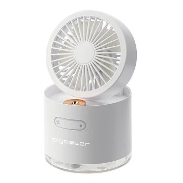 Aigostar - Mini-ventoinha de mesa sem fios com humidificador 10W/5V branco