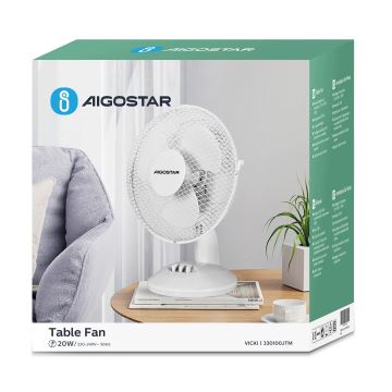 Aigostar - Ventoinha de mesa 20W/230V branco