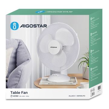 Aigostar - Ventoinha de mesa 40W/230V branco