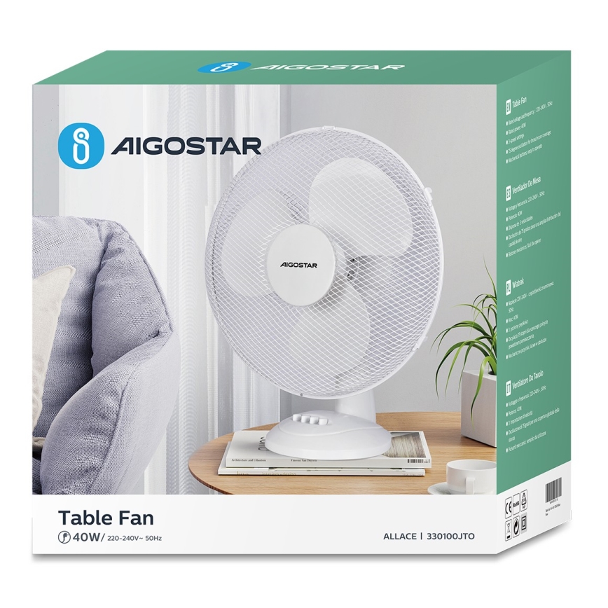 Aigostar - Ventoinha de mesa 40W/230V branco