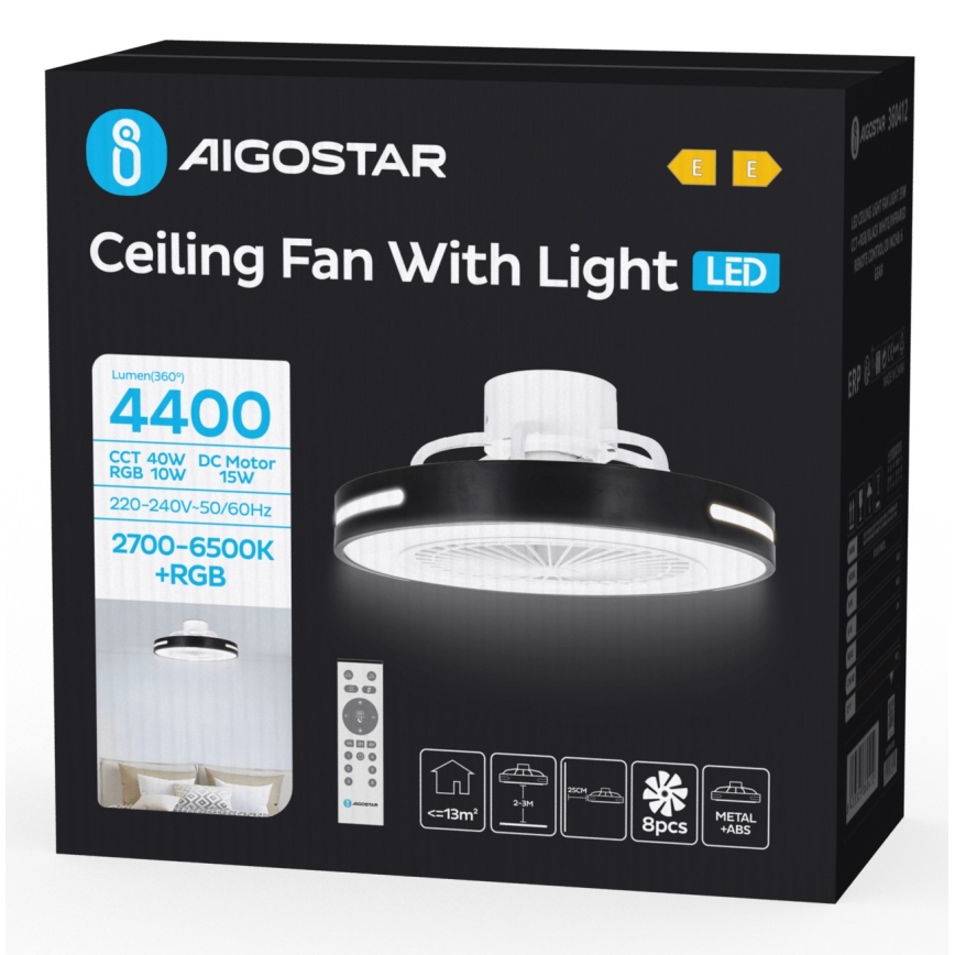 Aigostar - Ventoinha de teto LED RGB regulável LED/40W/230V 2700-6500K + comando