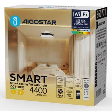 Aigostar-Ventoinha de teto LED RGB regulável LED/40W/230V 2700-6500K Wi-Fi+ comando