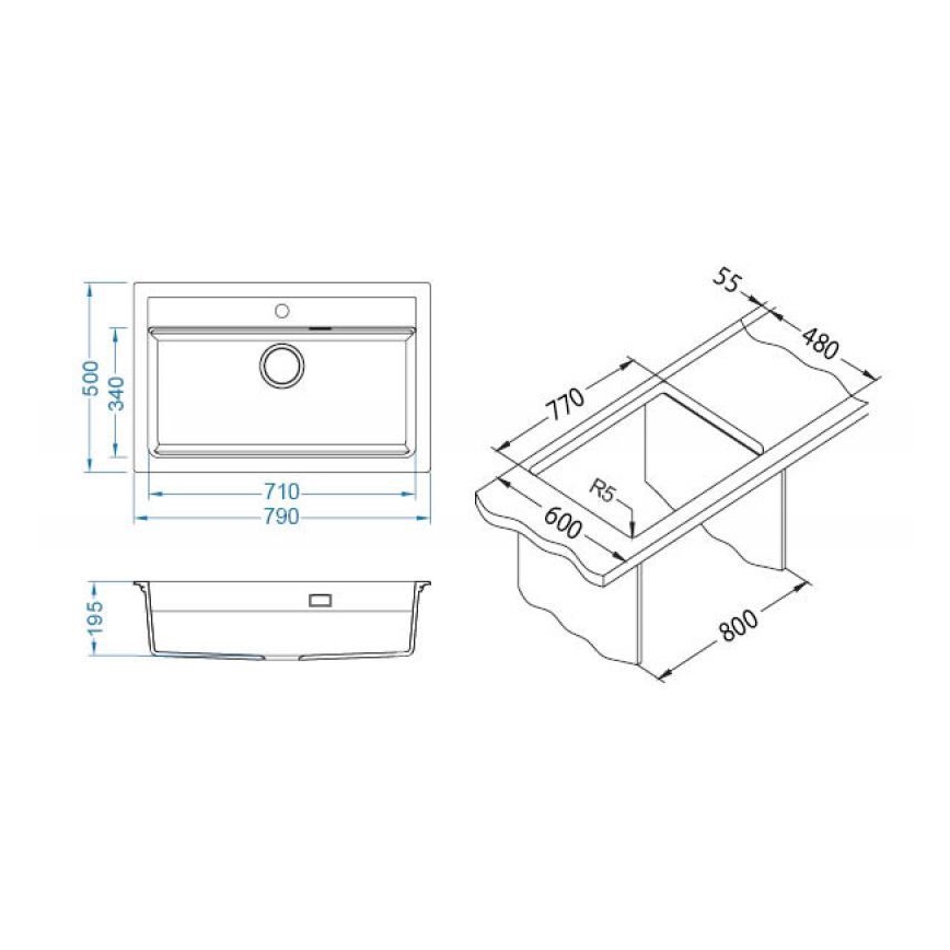 ALVEUS 1140443 - Lava-loiça de cozinha ATROX 79x50 cm granito/branco