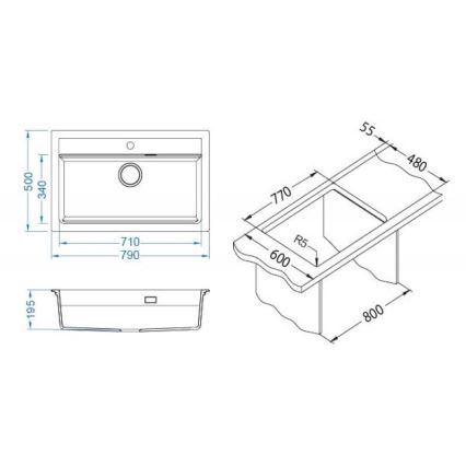 ALVEUS 1140445 - Lava-loiça de cozinha ATROX 79x50 cm granito/bege