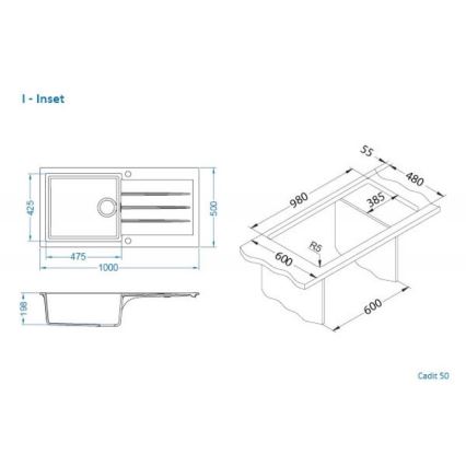 ALVEUS 1140594 - Lava-loiça de cozinha CADIT 100x50 cm granito/branco