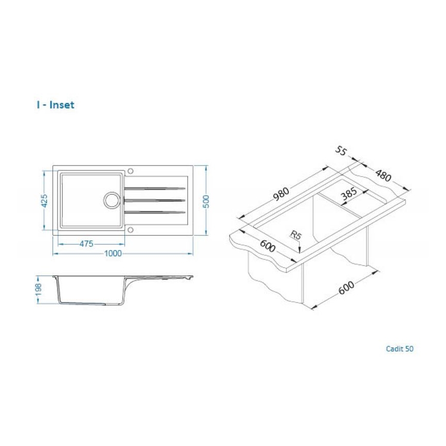 ALVEUS 1140594 - Lava-loiça de cozinha CADIT 100x50 cm granito/branco