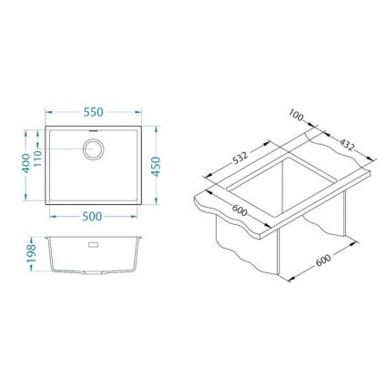 ALVEUS 1150054 - Cuba de cozinha OMNI 55x45 cm granito/bege
