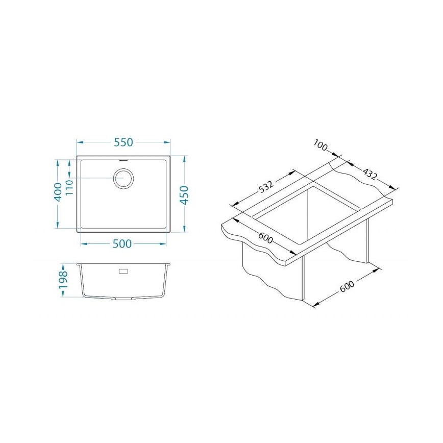 ALVEUS 1150054 - Cuba de cozinha OMNI 55x45 cm granito/bege