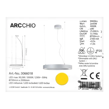 Arcchio - Candelabro suspenso LED PIETRO 2xLED/45W/230V
