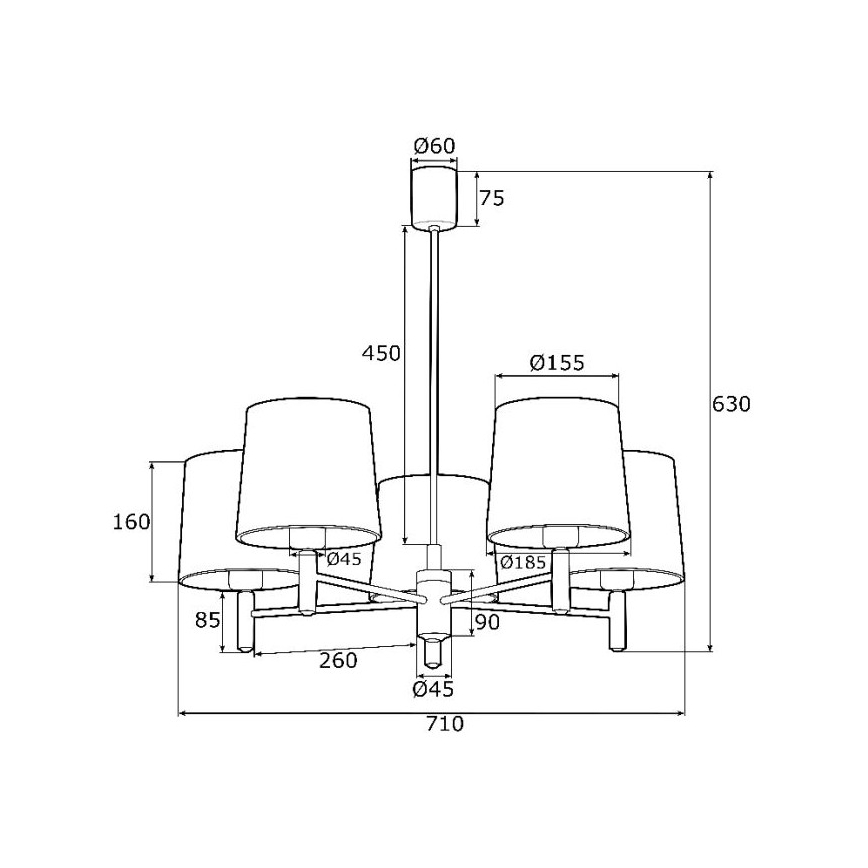 Argon 2110 - Candelabro suspenso BOLZANO 5xE27/15W/230V creme