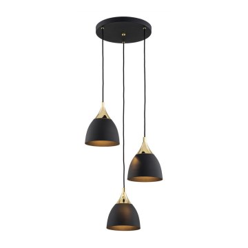 Argon 6139 - Candelabro suspenso MURANO 3xE27/15W/230V preto/dourado