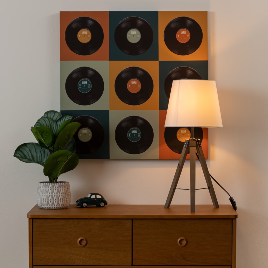 Atmosphera - Candeeiro de mesa RUNO 1xE27/25W/230V madeira/branco