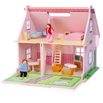 Bigjigs Toys - Casa de bonecas portátil de madeira