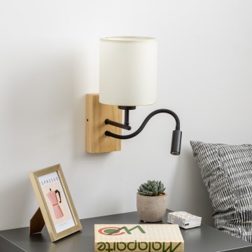 Brilagi - Candeeiro de parede LED flexível NUBILA WOOD 1xE27/25W/230V + LED/3W carvalho/preto/creme