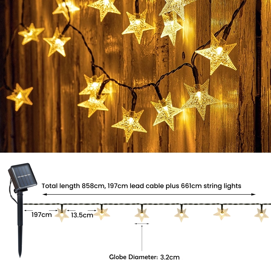 Brilagi - Corrente solar LED decorativa STARS 50xLED/8 funções 7m IP65 branco quente