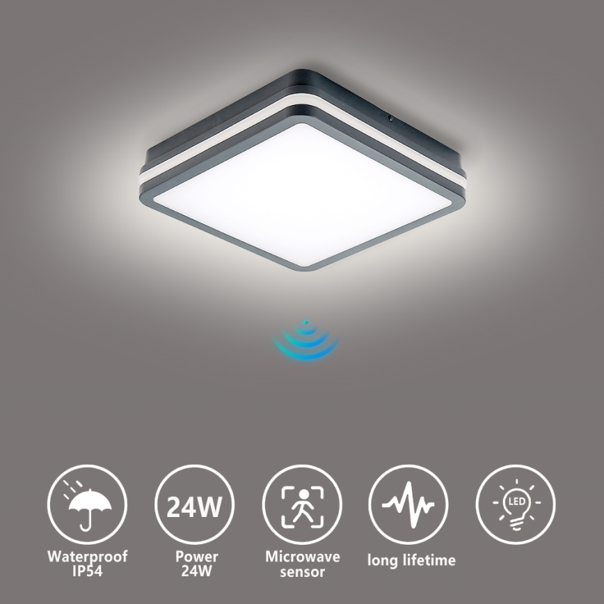 Brilagi - Iluminação exterior LED com sensor BENE LED/24W/230V 26x26 cm antracite IP54