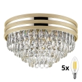 Brilagi - LED Iluminação de teto de cristal VELURE 5xE14/40W/230V dourado