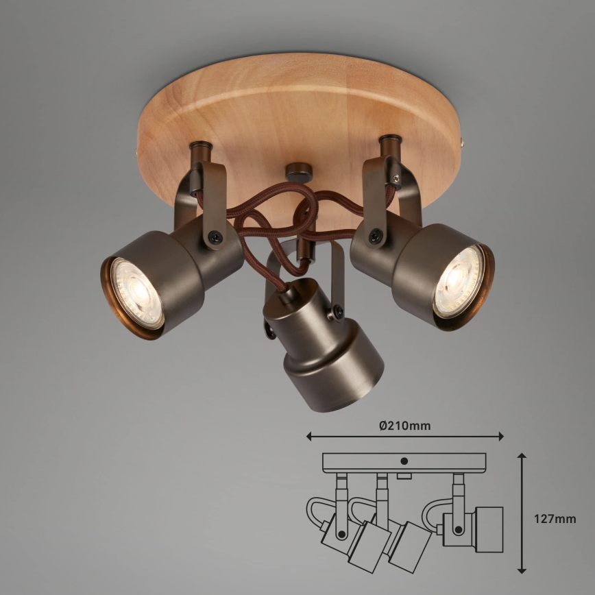 Briloner 2872-035 - Foco LED SPOTLIGHT 3xGU10/5W/230V castanho