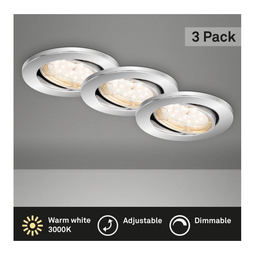 Briloner 7219-038 - CONJUNTO 3x Foco de encastrar de casa de banho LED com regulação 1xGU10/5W/230V IP23