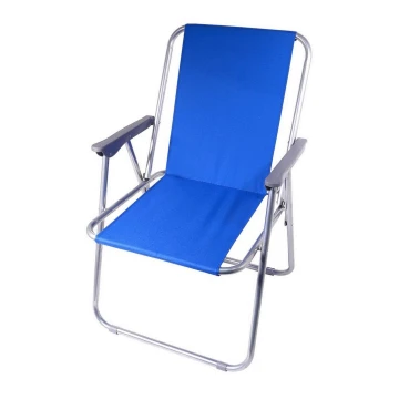 Cadeira de campismo dobrável azul/cromada mate