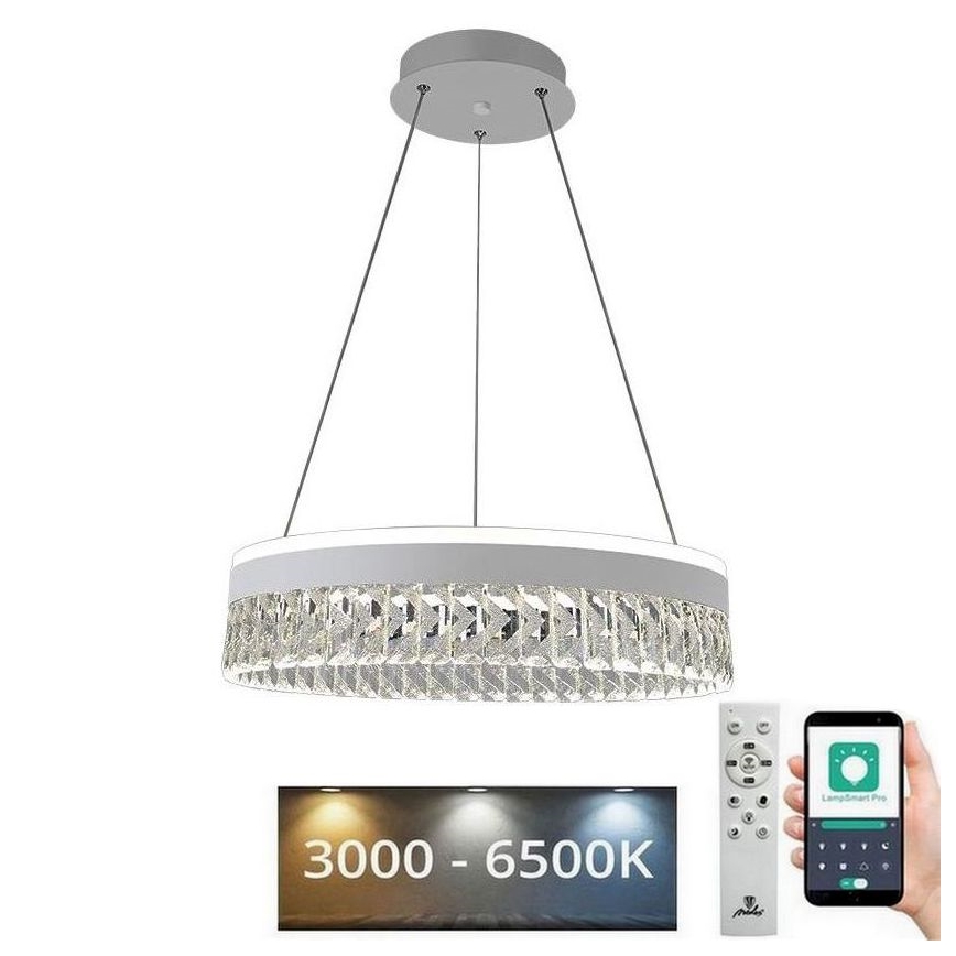 Candeeiro de cristal suspenso LED com regulação LED/90W/230V 3000-6500K branco + comando