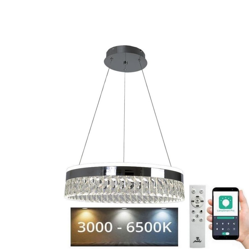 Candeeiro de cristal suspenso LED com regulação LED/90W/230V 3000-6500K cromado + comando