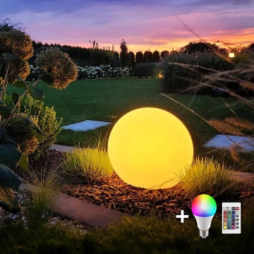 Candeeiro de exterior LED RGB regulável GLOBO 1xE27/8,5W/230V d. 60 cm IP44 + comando