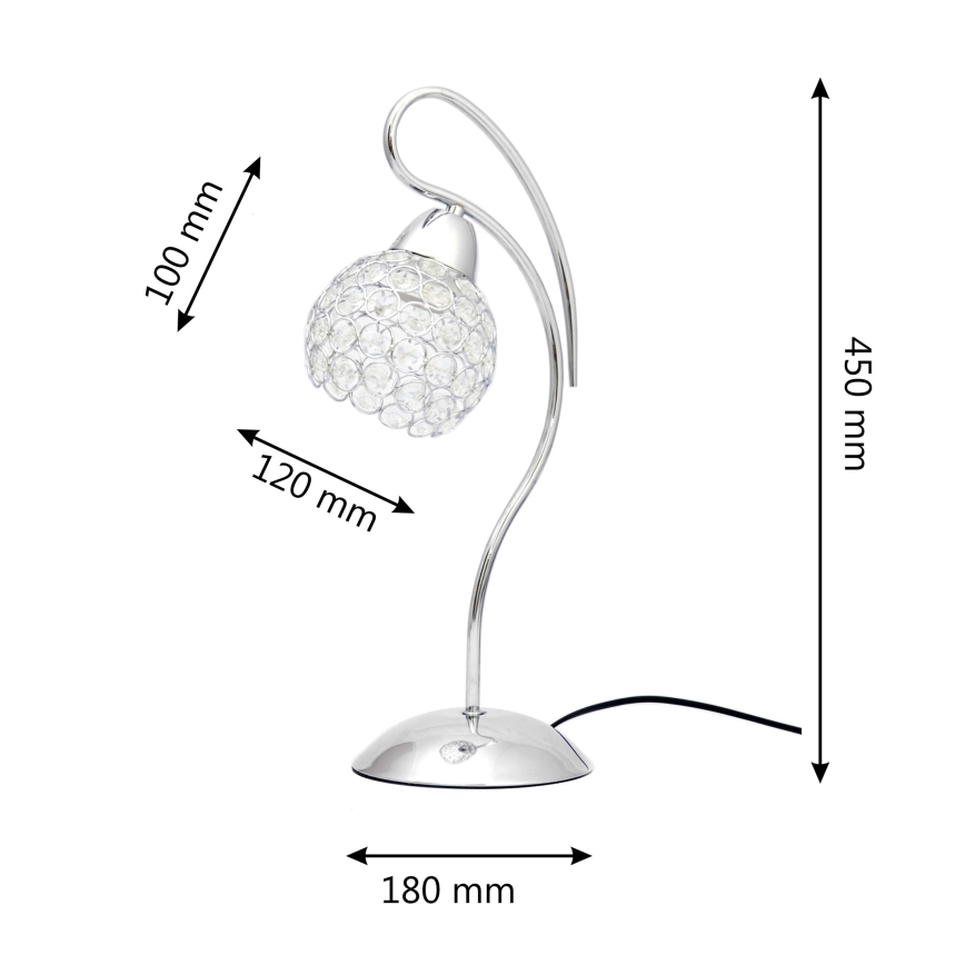 Candeeiro de mesa DORA 1xE27/15W/230V cromado brilhante/transparente