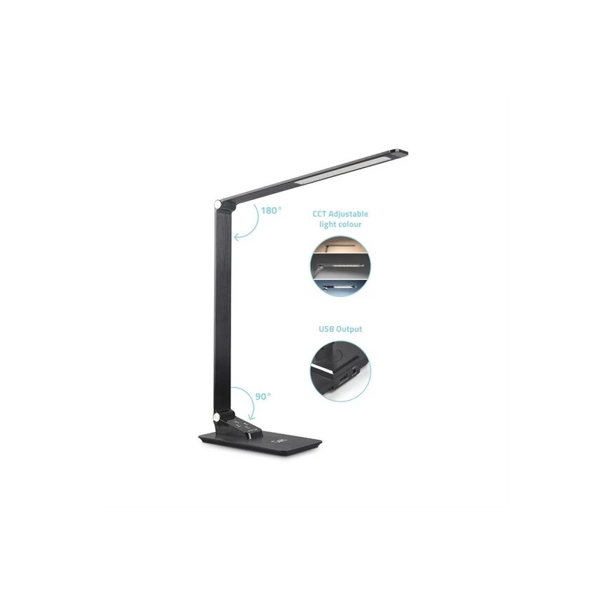 Candeeiro de mesa LED com regulação e porta USB LED/7W/230V 3000K/4000K/5500K preto