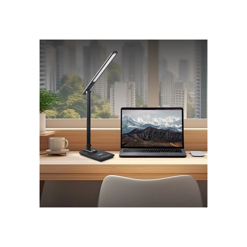 Candeeiro de mesa LED com regulação e porta USB LED/9W/230V 3000K/4000K/5500K preto