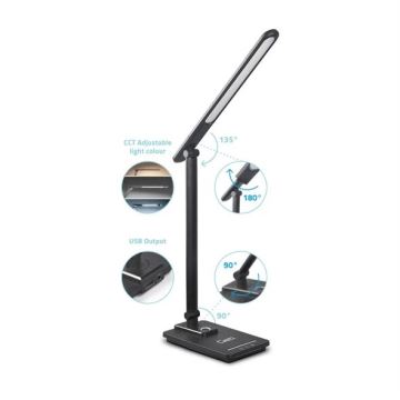 Candeeiro de mesa LED com regulação e porta USB LED/9W/230V 3000K/4000K/5500K preto