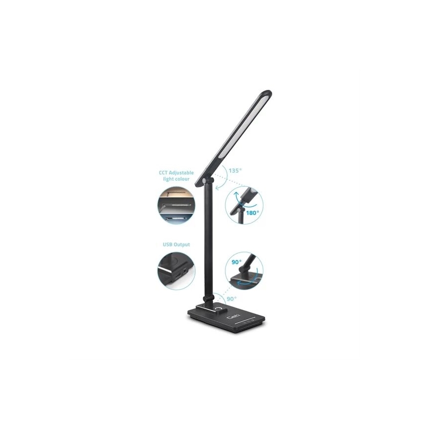 Candeeiro de mesa LED com regulação e porta USB LED/9W/230V 3000K/4000K/5500K preto