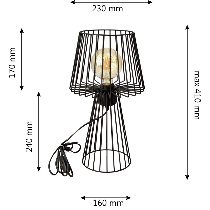 Candeeiro de mesa TORRI 1xE27/15W/230V preto