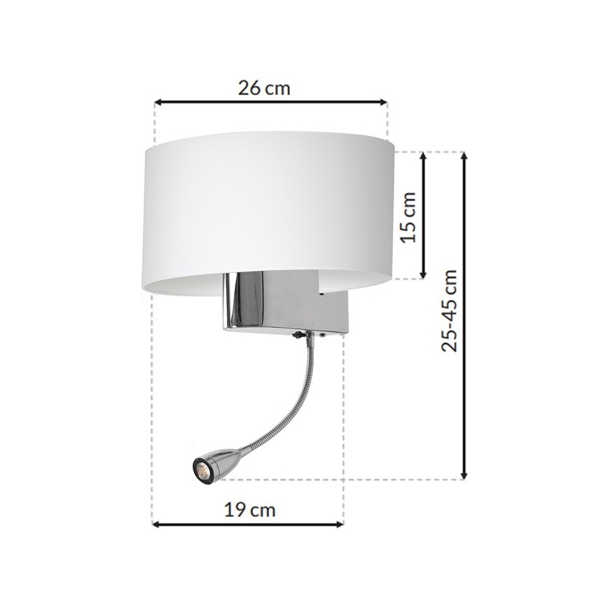 Candeeiro de parede LED CASINO 1xE27/60W/230V + LED/1W/230V branco