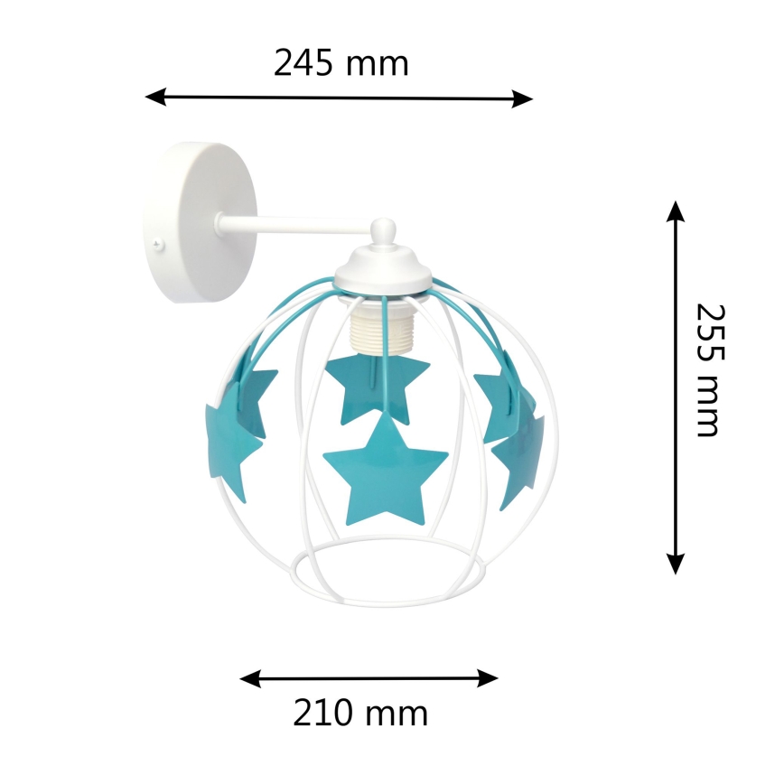 Candeeiro de parede para crianças STARS 1xE27/15W/230V turquesa/branco