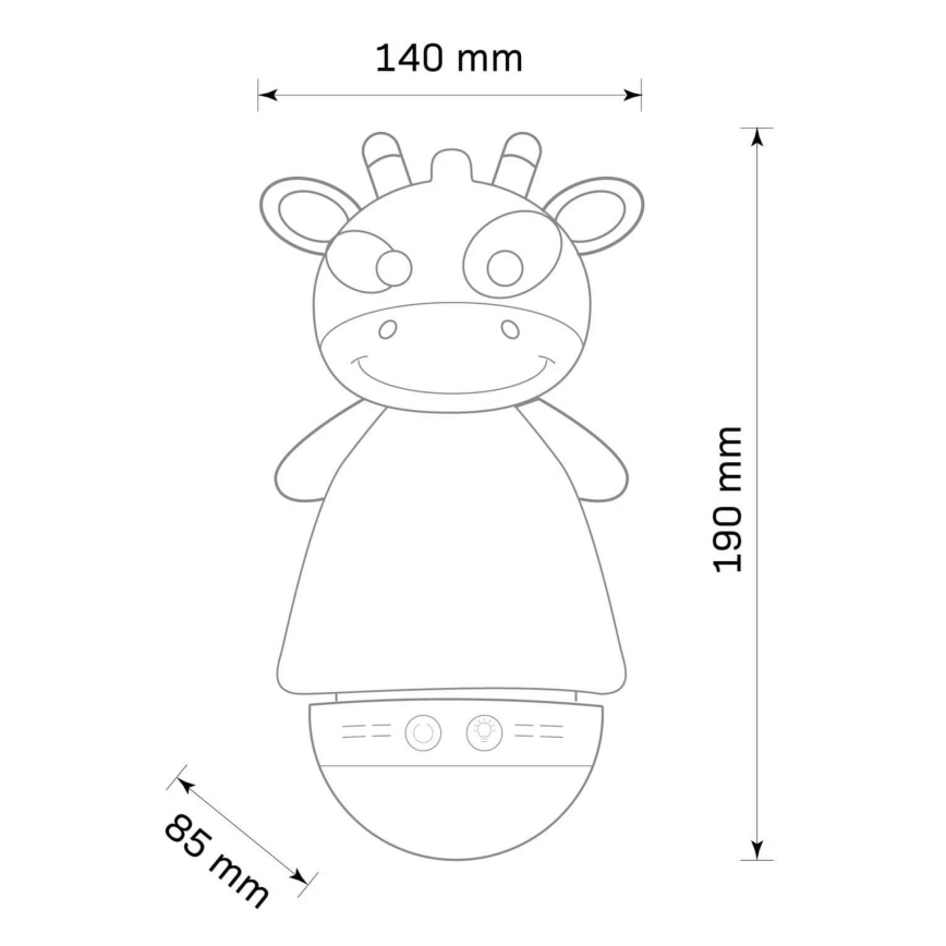 Candeeiro noturno LED RGB de criança com melodia 3xAAA/5V girafa