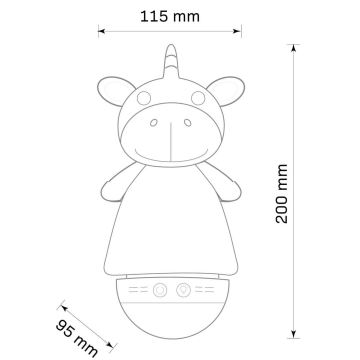 Candeeiro noturno LED RGB de criança com melodia 3xAAA/5V unicórnio