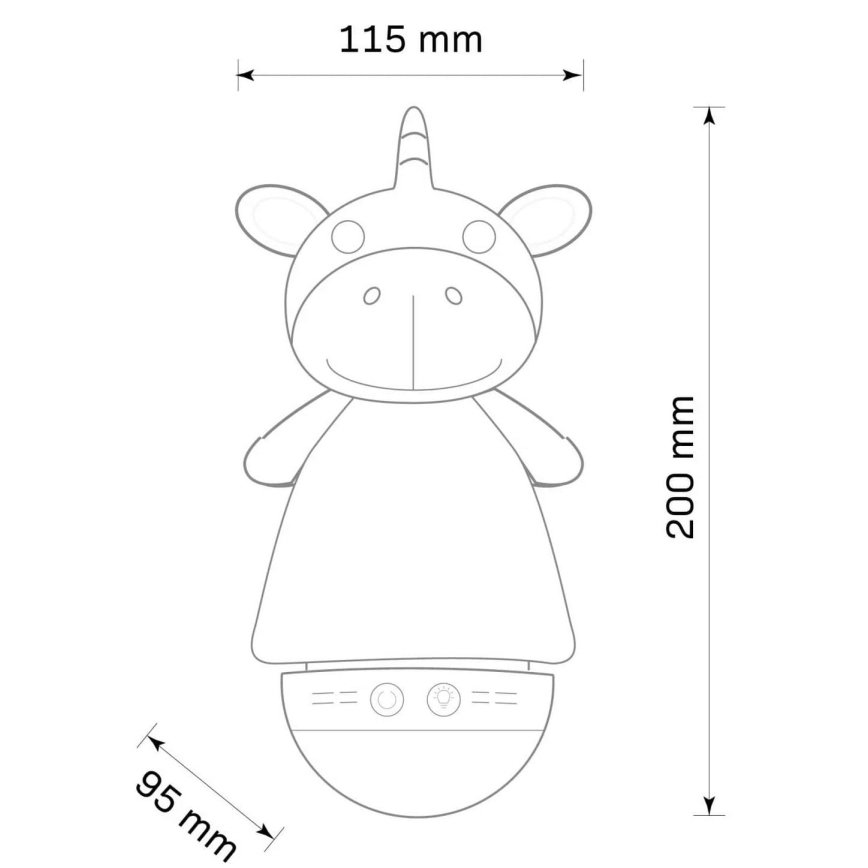 Candeeiro noturno LED RGB de criança com melodia 3xAAA/5V unicórnio