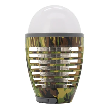 Candeeiro recarregável portátil LED com armadilha de insetos LED/2W/3,7V 1800 mAh IPX4 camuflagem