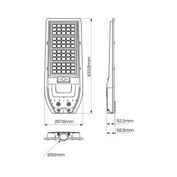 Candeeiro solar de rua LED VIA 150W/15000 mAh 3,2V 6000K IP65 + controlo remoto