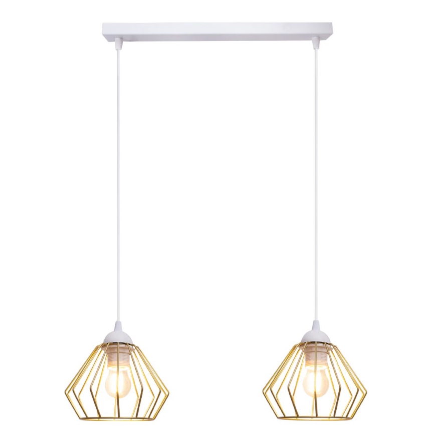 Candeeiro suspenso CEED GOLD 2xE27/60W/230V branco/dourado