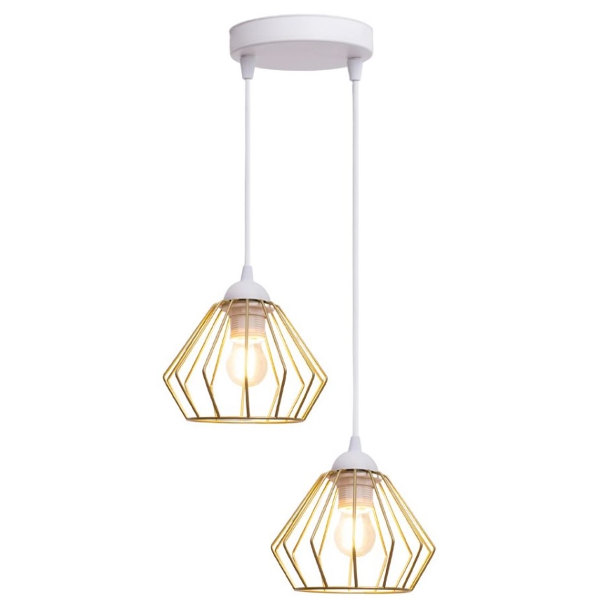 Candeeiro suspenso CEED GOLD 2xE27/60W/230V diâmetro 28 cm branco/dourado